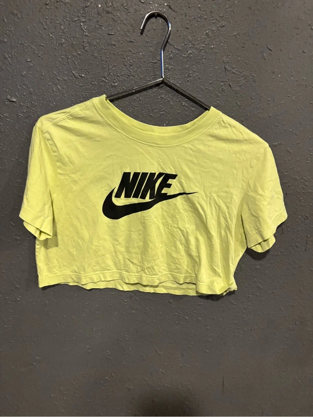 Nike Women's Neon Yellow Cropped Logo Tee